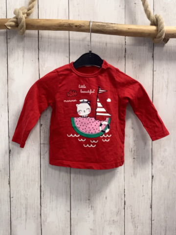Waikiki  Langarmshirt  Gr. 68  rot Melonenboot mit Katze 