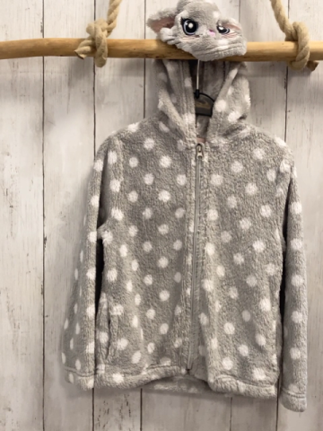 H&M  Nickyjacke  Gr. 122  hellgrau weiße Punkte Kapuze mit Tiergesicht 