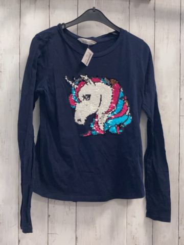H&M  Langarmshirt  Gr. 170  blau Pailetteneinhornkopf 