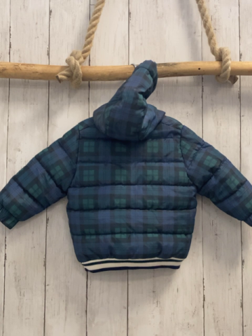 neu Tom Tailor  Winterjacke  Gr. 74  blau grün schwarz kariert blau weiß grüner Streifenbund blaues Teddyfutter 