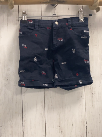 Steiff  Shorts  Gr. 98  dunkelblau verstellbarer Bund  weiß rote Fische Segelboote Schrift 