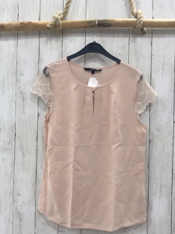 Vero Moda S Sommerbluse  rosa Netzärmel mit Blumenstickerei 