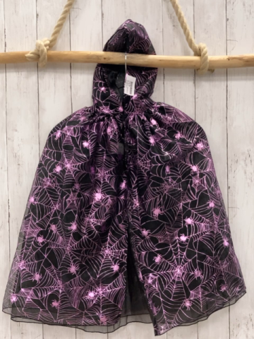 H&M  Karnevalkostüm  Gr. 104/128  schwarzer Umhang mit rosa Spinnen + Spinnennetz 