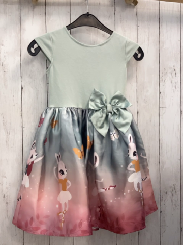 H&M  Kleid  Gr. 122  mint Oberteil mint altrosa Rock mit Hasen große Schleife Unterrock