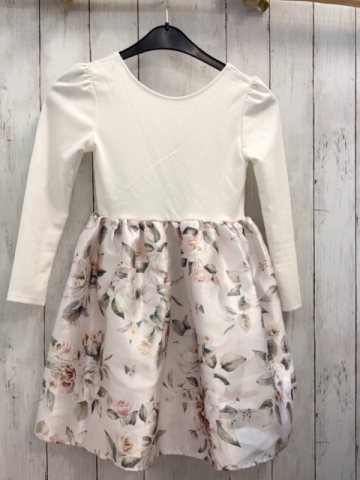   Kleid  Gr. 122  weißes Oberteil geblümter Rock + geblümte Schleife Unterrock 