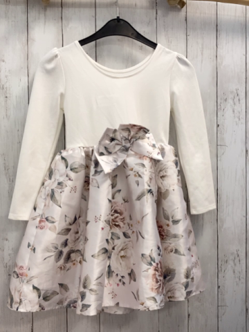   Kleid  Gr. 122  weißes Oberteil geblümter Rock + geblümte Schleife Unterrock 
