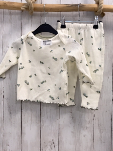 2tlg Pre Natal  Schlafanzug  Gr. 68  beige Rippen Blumen oliv Bund 