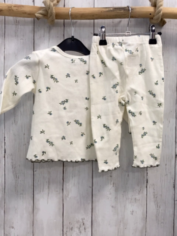 2tlg Pre Natal  Schlafanzug  Gr. 68  beige Rippen Blumen oliv Bund 