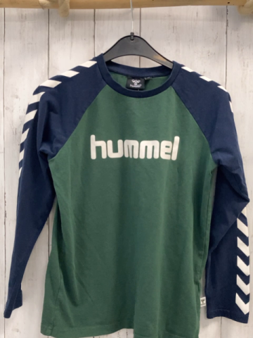 Hummel  Langarmshirt  Gr. 140  grün blau mit weißen Zackenstreifen + Schrift 