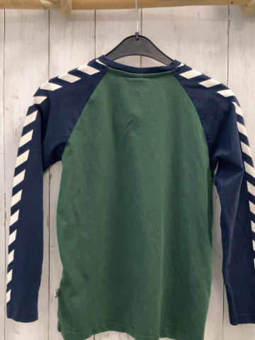 Hummel  Langarmshirt  Gr. 140  grün blau mit weißen Zackenstreifen + Schrift 
