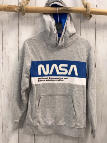 H&M  Pullover  Gr. 134/140  hellgrau Kapuze Schrift Nasa 