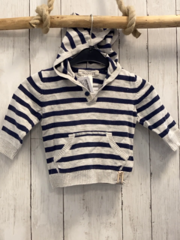 H&M  Pullover  Gr. 74  grau blaue Streifen Strick Kapuze 