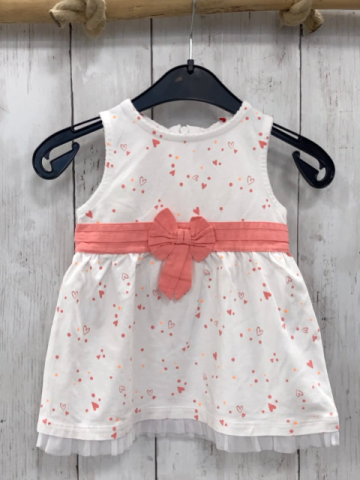 S Oliver  Kleid  Gr. 68  weiß Herzen rosa Gürtelband mit Schleife weißer Netzsaum 