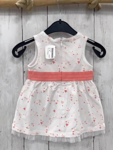 S Oliver  Kleid  Gr. 68  weiß Herzen rosa Gürtelband mit Schleife weißer Netzsaum 