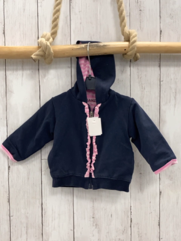 Kanz  Sweatjacke  Gr. 62  blau + rosa pink gestreifter Rüschenbund + Futter 
