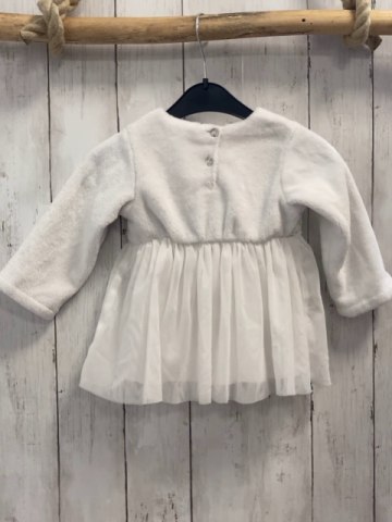   Kleid  Gr. 86  weiß Plüsch + Netzüberrock Blumenborte 