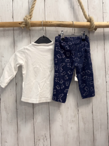 2tlg Langarmshirt + Leggings Gr. 80  weiß Plüschbär + blau Bären