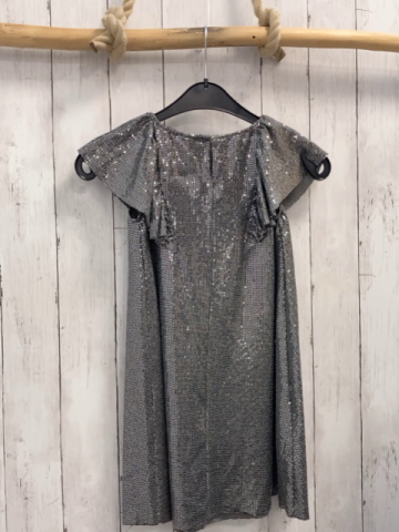 Zara  Kleid  Gr. 128  graues Glitzerkleid mit Plätchen Rüschen an den Schultern 