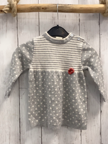 Alana  Kleid  Gr. 80  grau weiße Streifen + weiße Punkte Strick