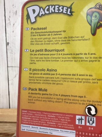 neu  Spiel  Packesel Blechdose 