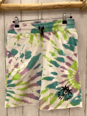H&M  Shorts  Gr. 152  weiß türkis hellgrün lavendel Druck schwarze Palme + Schrift 