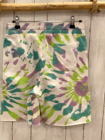 H&M  Shorts  Gr. 152  weiß türkis hellgrün lavendel Druck schwarze Palme + Schrift 
