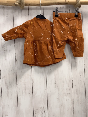2tlg Pre Natal  Langarmshirt + Leggings  Gr. 56  braun weiß orange Punkte + Sterne 