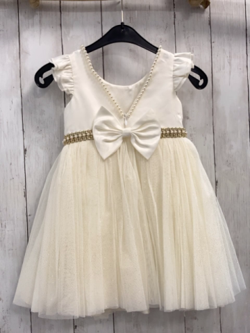 Couture Princess  Kleid  Gr. 98  champagner Tüllüberrock mit golden Glitzer Perlengürtelbereich + Ausschnitt 