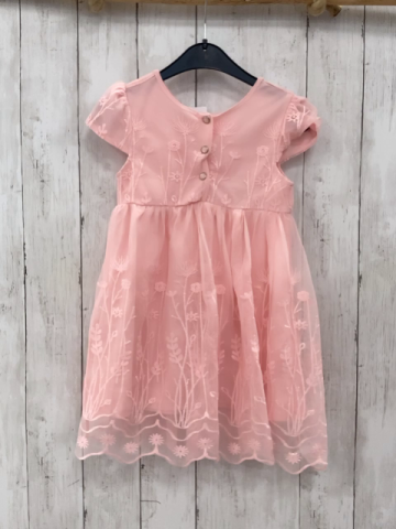   Kleid  Gr. 98  rosa Tüllüberkleid mit Blumenstickerei 