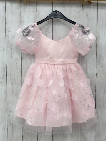   Kleid  Gr. 104  rosa Tüllüberkleid mit Blumen und Pailetten 