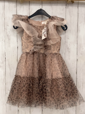 neu Jessica Simpson  Kleid  Gr. 110  beige Tüllüberkleid mit leoprint Rüschen 