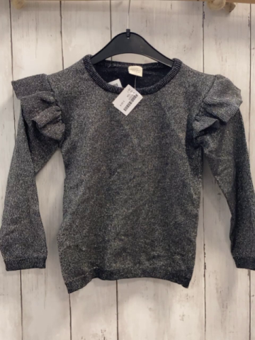   Pullover  Gr. 104  dunkelgrau + silber Glitzer Strick Rüschen 