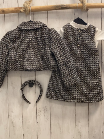 4tlg Rachel Zoe  Jacke Kleid Langarmshirt + Haarreifen  Gr. 92  schwarz weiß golden gemustert 