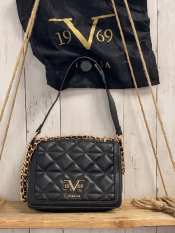 V1969 Italia  Tasche mit Beutel  schwarz goldenes Emblem + Kette 