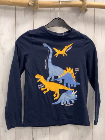   Langarmshirt Gr. 140  blau bunte Dinos Schrift 