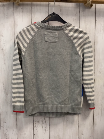 Mini Boden  Pullover  Gr. 122  grau Strick grau weiß gestreifte Ärmel Hai 
