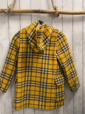 Esprit  Dufflecoat  Gr. 128  gelb grau weiß kariert 50 % Wolle Knebelknöpfe Kapuze 