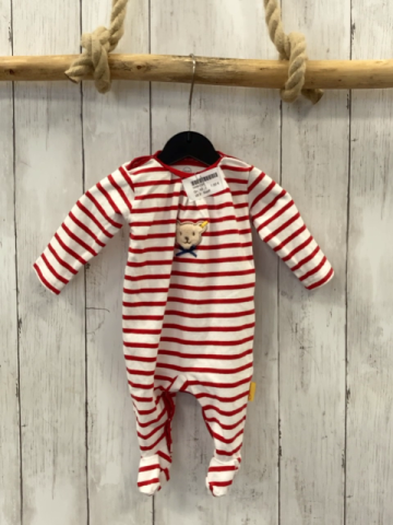 Steiff Schlafanzug Gr. 50  weiß rote Streifen Bärenkopf