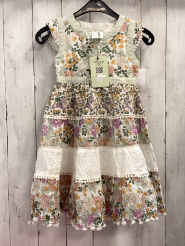 neu Domino Girl  Kleid  Gr. 104  weiß bunte Blumen + mint weiße Streifen 