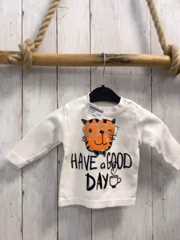 Hippel  Langarmshirt  Gr. 68  weiß Tiger mit silber Brille schwarze Schrift 