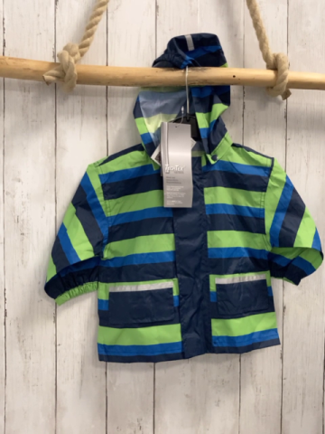neu  Regenjacke  Gr. 74  blau dunkelblau hellgrüne Streifen Kapuze 