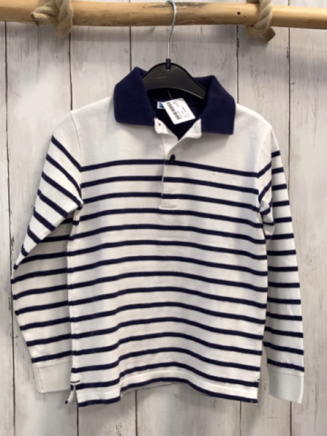 Jacadi  Poloshirt lang  Gr. 122  weiß blaue Streifen blauer Kragen