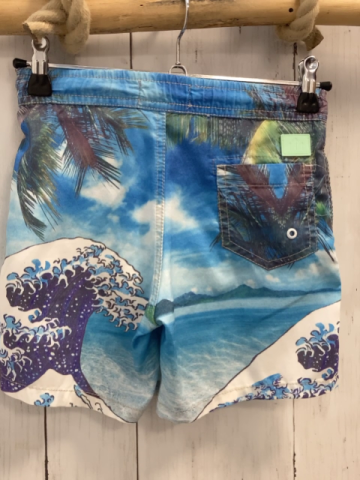 Scotch & Soda  Badeshorts  Gr. 116  hellblau Strandbild mit Palmen und Wellen 