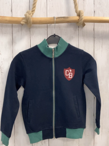 Cotton Belt  Sweatjacke  Gr. 128  blau grüner Rippenbund Wappen 