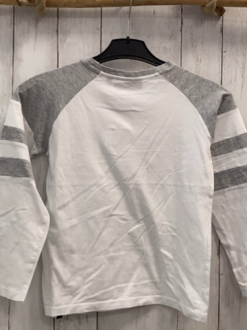   Langarmshirt  Gr. 134/140  weiß + graue Streifen Totenschädel 