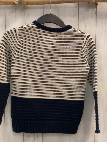 Scotch Shrunk  Pullover  Gr. 128  creme blaue Streifen + blau Strick Rippen 