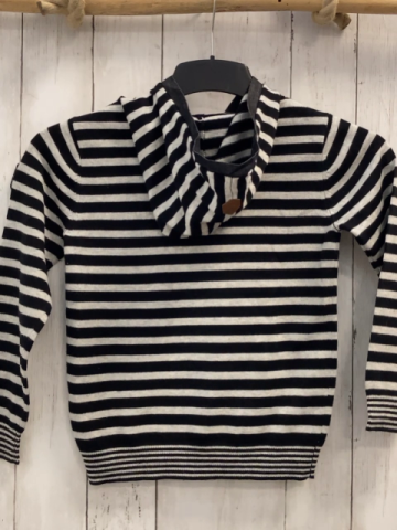 Retour Pullover  Gr. 122/128  schwarz hellgraue Streifen Strick kapuze 