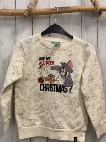 Benetton  Pullover  Gr. 134  creme Tom & Jerry Weihnachtsmotiv 