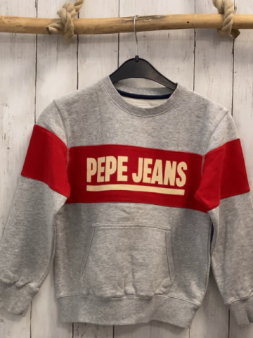Pepe Jeans  Pullover  Gr. 122/128  grau roter Bruststreifen Schrift 