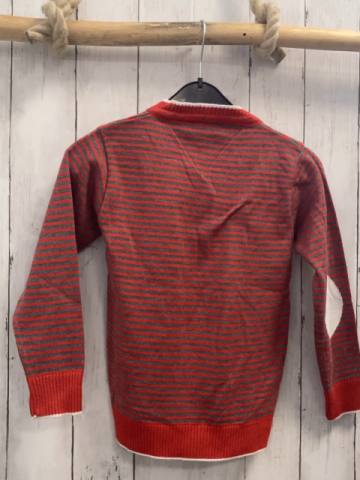 Ralph Lauren  Pullover  Gr. 122  rot graue Streifen Strick weißer Bund 